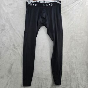 LSKD Mens Black Performance Compression Tights Leggings Pockets Size Large